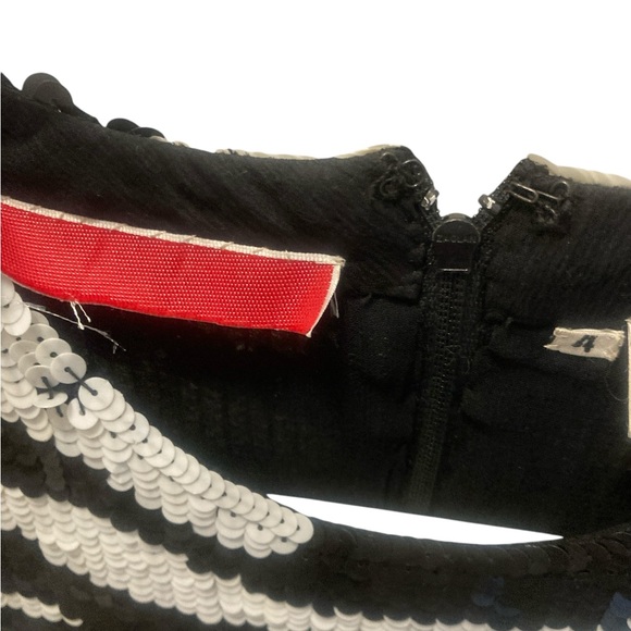 Vintage BLACK & WHITE ZEBRA PRINT SEQUIN SHORT DRESS-100% Silk- Sz 4-AMAZING! - Picture 4 of 8